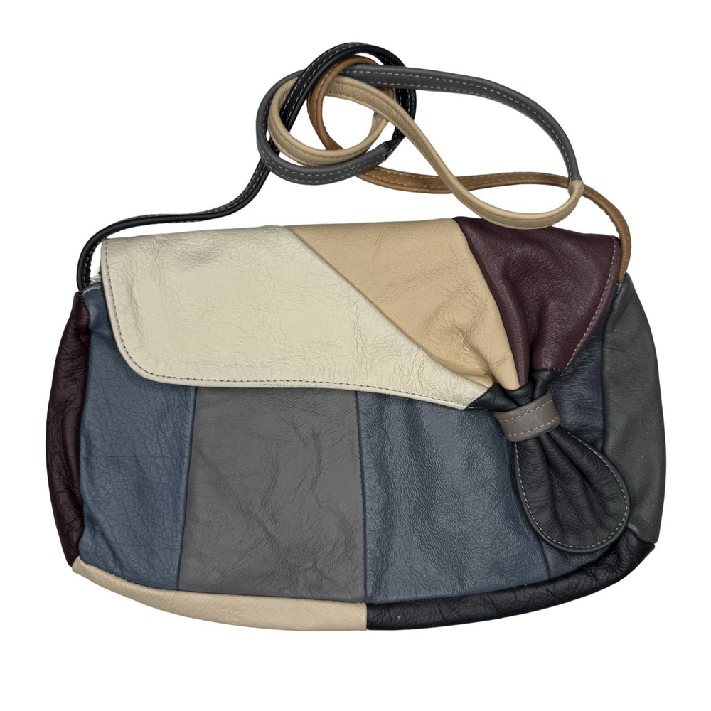 Vintage Patchwork Genuine Leather Shoulder Bag Purse Made in Mexico Colorblock